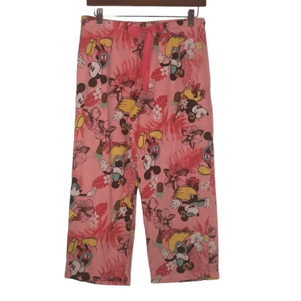 Disney Sz S Womens Mickey & Minnie Mouse Pink Hawaiian Capri PJ's Pajama's Sleep